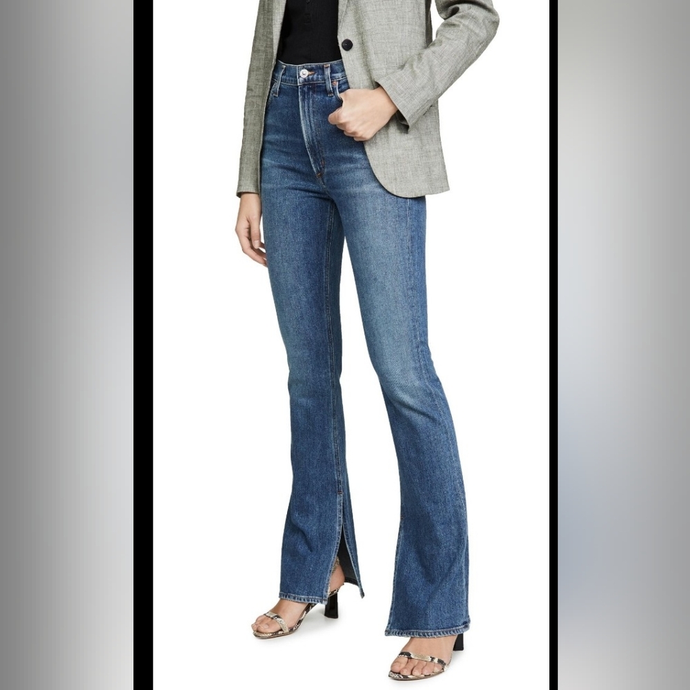 Citizens Of Humanity Blue High-Rise Bootcut Jeans with Front Slit